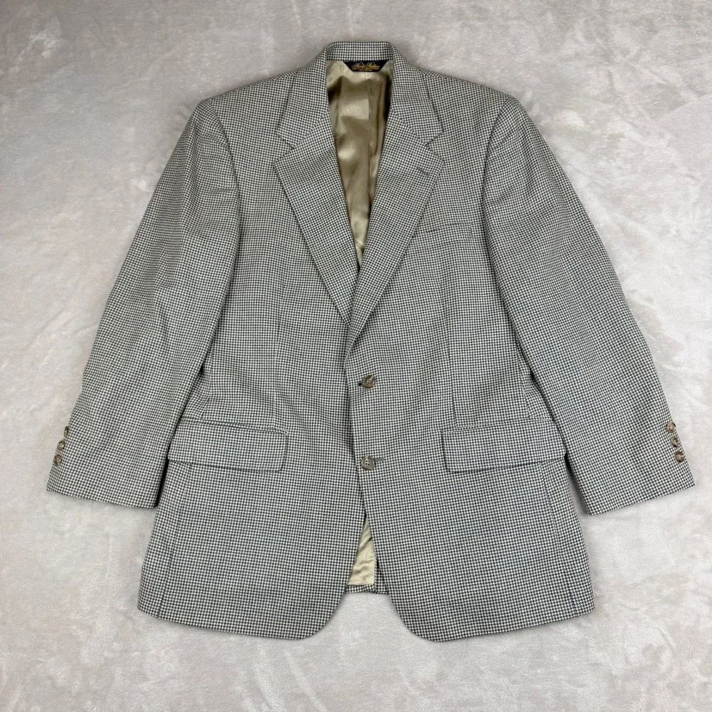 VTG Brooks Brothers Blazer Mens 40R Navy Cream Houndstooth Wool USA Union Made